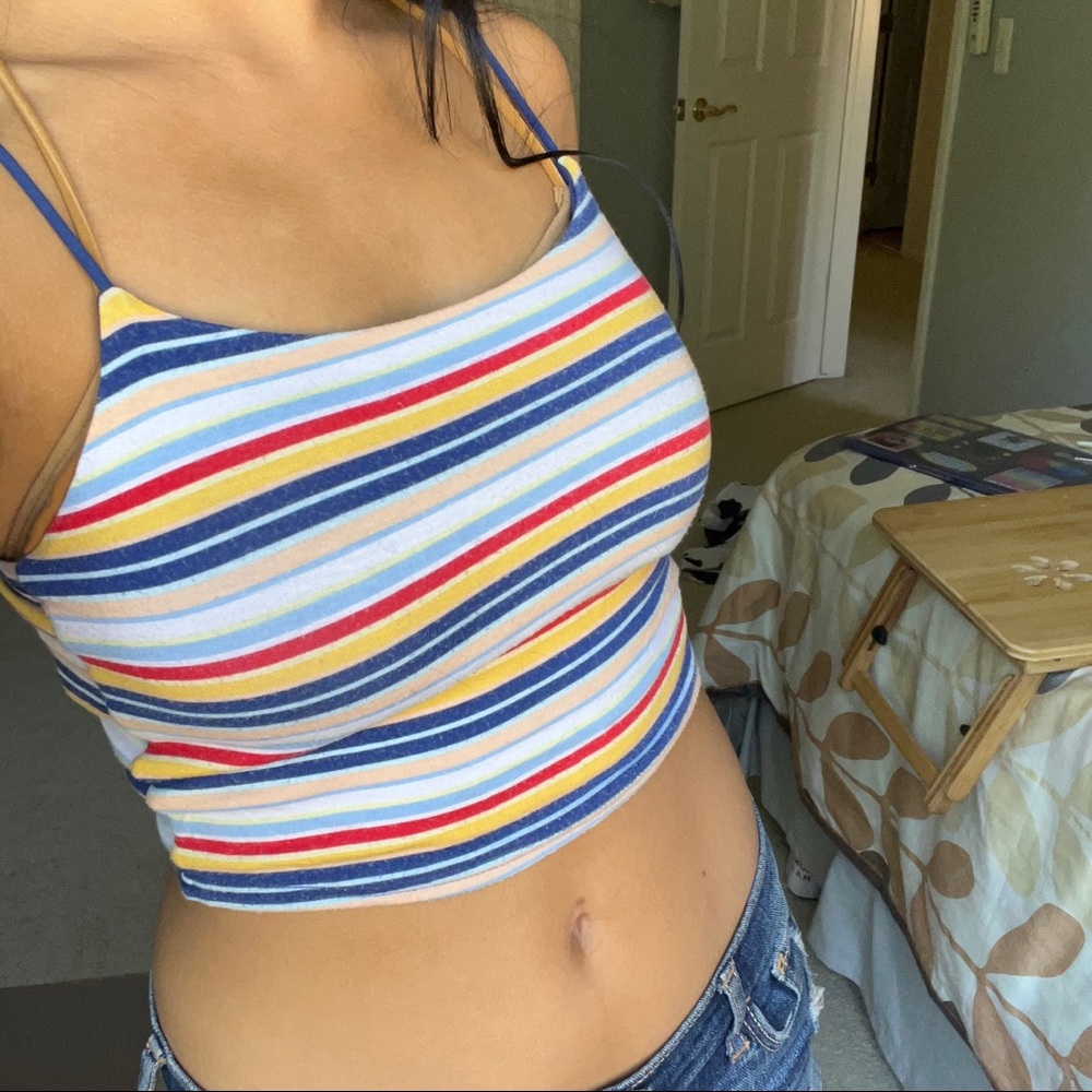 Pacsun Basics Blue Yellow Red Striped Crop Cami
